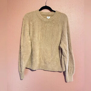 AERIE Tan Brown long sleeve fuzzy eyelash crewneck sweater‎ size XS
